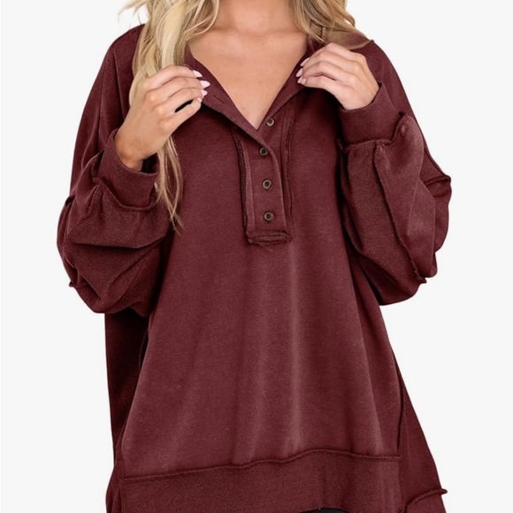 Amazon Essentials Women's Maroon Button-Up Sweatshirt - Picture 1 of 12